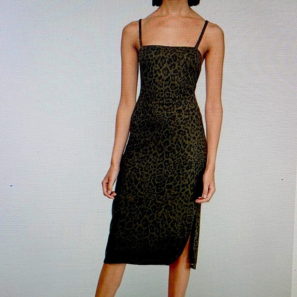 NWT leopard print square neck ribbed midi